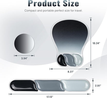 Ospelelf Mouse Pad with Wrist Rest Set Gel Ergonomic Keyboard Wrist Support Anti-Slip Rubber Bottom Office Women Desk Accessories for Computer, Laptop and Gaming, Black and Grey
