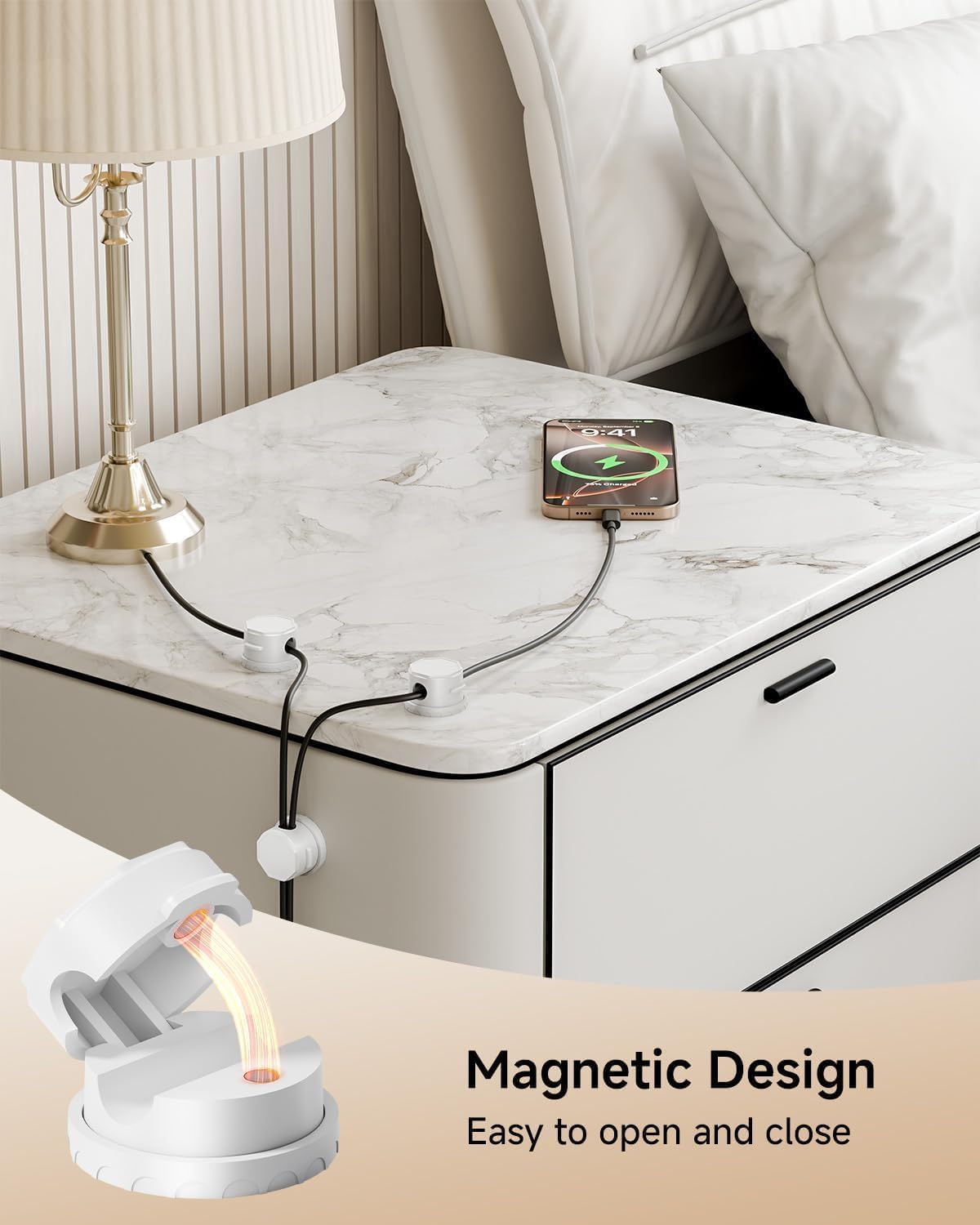 Cord Organizer Holder, 360° Rotatable Magnetic Cable Clips, Strong Adhesive Cable Management Desk Accessories, Adjustable Wire Organizer Hide Cords Neatly for Nightstand/Home/Kitchen/Office/Car
