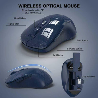 Wireless Keyboard and Mouse Combo, 2.4G Full Size Wave Keys Ergonomic Keyboard with Wrist Rest and 3-Level DPI Adjustable Wireless Ergonomic Mouse for Windows, Mac OS Desktop/Laptop/PC(Black)