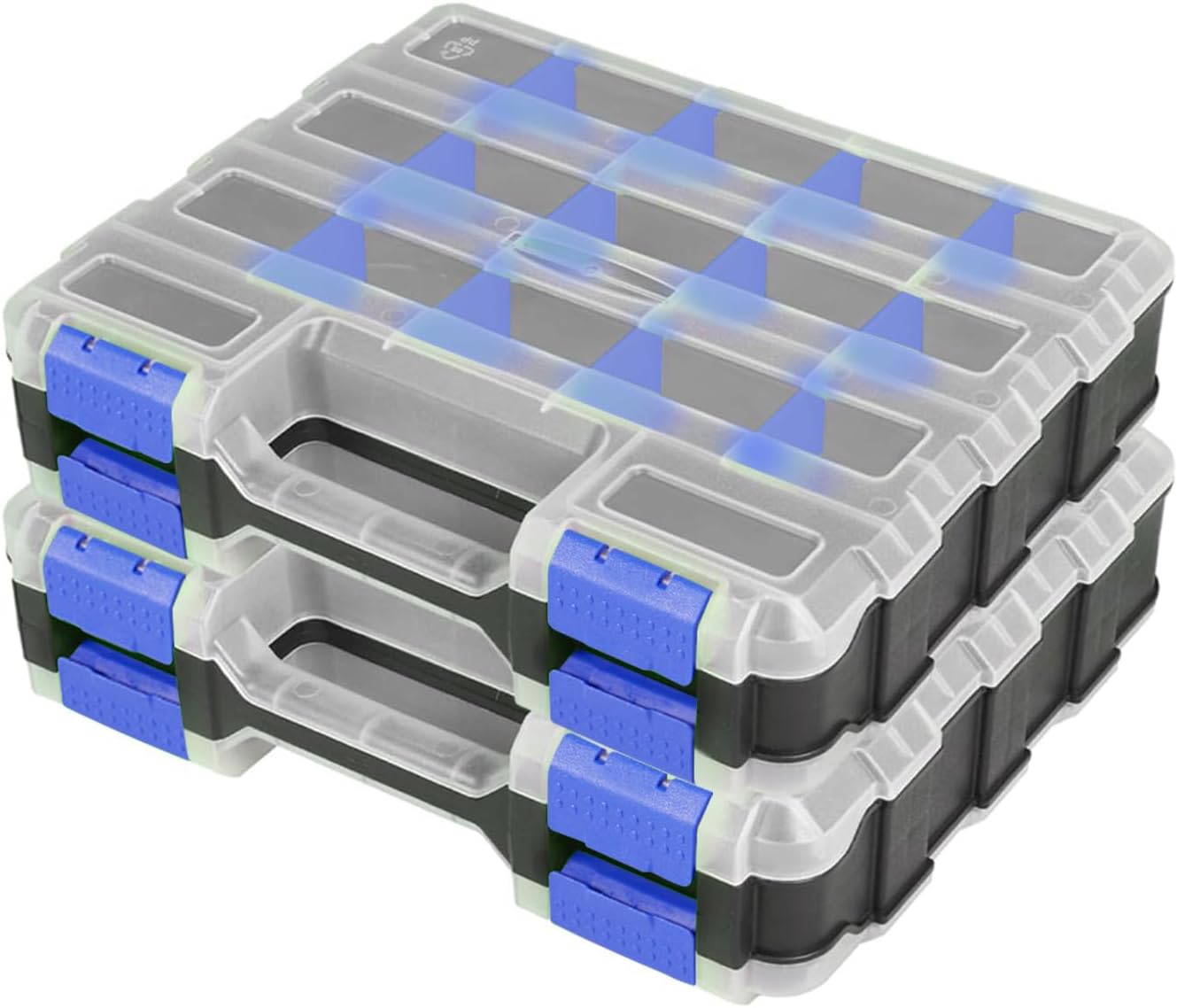 AIDY-PRO Small Parts Organizer Box Storage Case Tools Box Organizer Double Side 34 Compartments Hardware Organizers with Removable Plastic Dividers for Screws Nuts Nails Bolts, 2 Pack