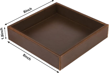 HofferRuffer Faux Leather Vanity Tray, Elegant Desktop Storage Organizer, Decorative Catchall for Perfume, Bathroom Valet, Nightstand or Dresser, Black, 10.2 x 8.4 x 1.8 Inches