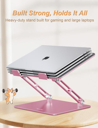 Aoviho Laptop Stand for Desk-Adjustable, Foldable, Portable, Ergonomic Aluminum Notebook Riser with Unique Puppy Cooling Vent, Desk Gift for 10"-17.3" Devices Mac, Dell, HP, Lenovo, Samsung, Gray