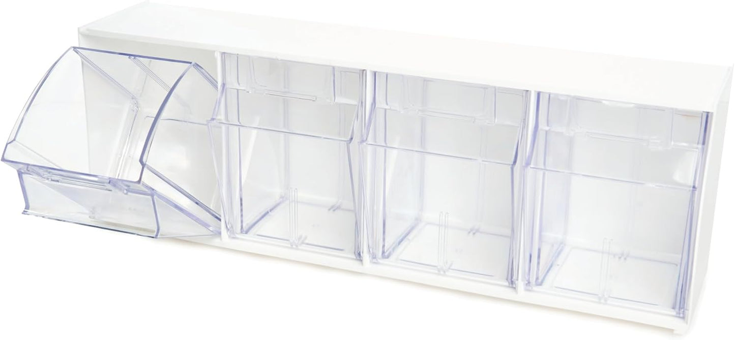Deflecto Interlocking Tilt Bin, 9 Bin Unit, Clear and White, 23-5/8” x 3-5/16” x 2-5/8” (20903OP)