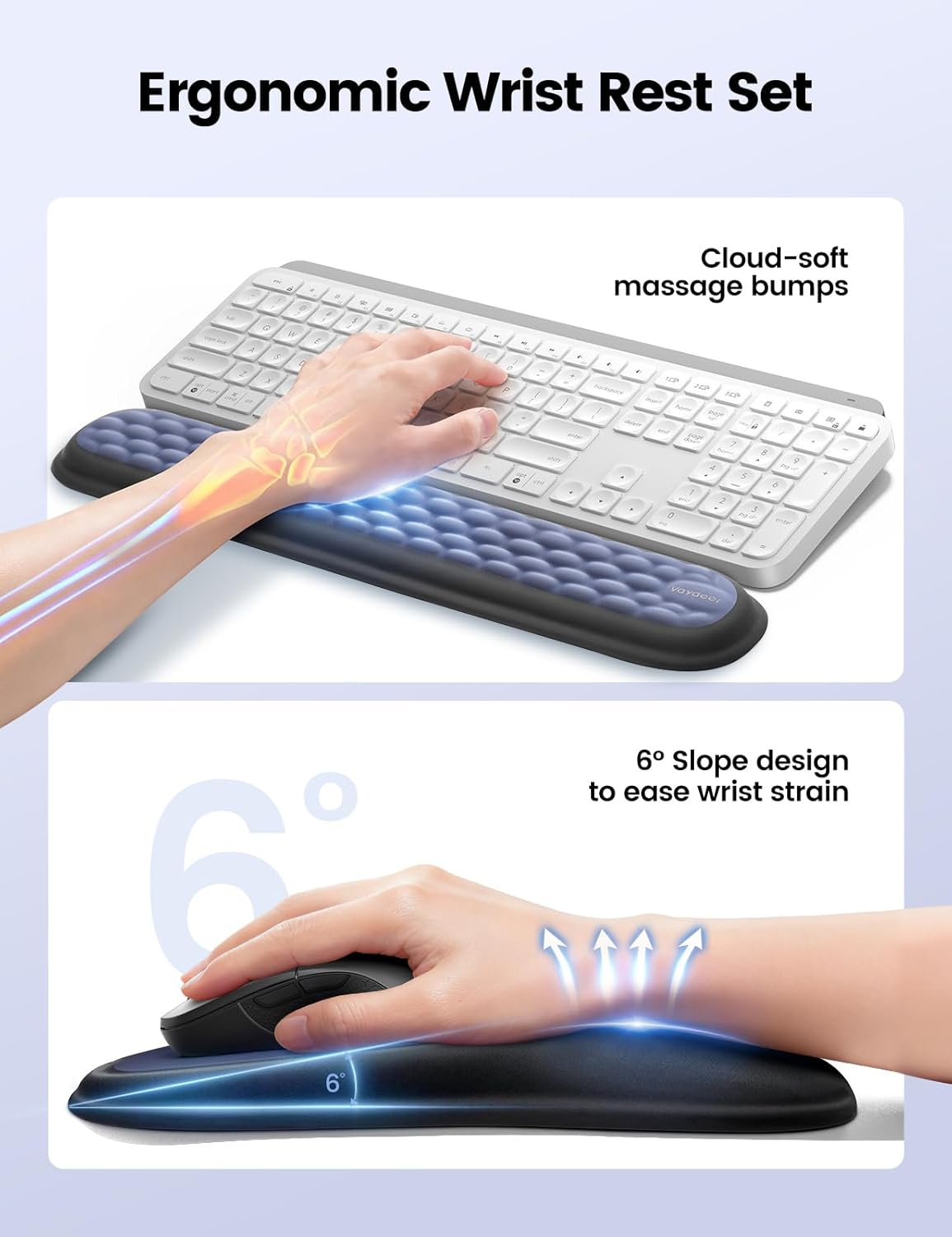 meatanty Keyboard and Mouse Wrist Rest Set, Ergonomic Wrist Pad Support, Computer Hand Palm Rest Combo, Memory Foam Typing Desk Accessory Carpal Tunnel Cushion, Laptop Office Home School-Blue & Black