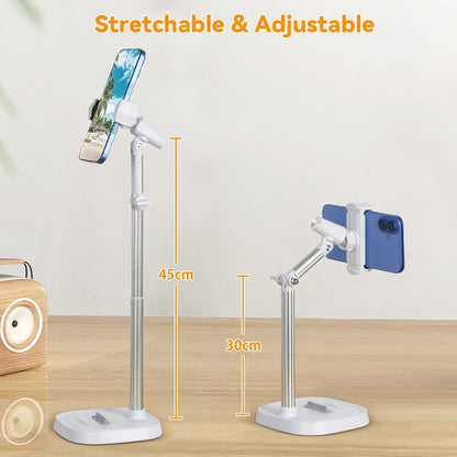 UTEBIT Cell Phone Stand, 6-15" Height Adjustable Rotating Cell Phone Holder for Desk, Retractable Cell Phone Stand,Tablet Stand Holder for 4.7"-15.6" Screen iPhone Samsung, iPad, Kindle, eBook Reader