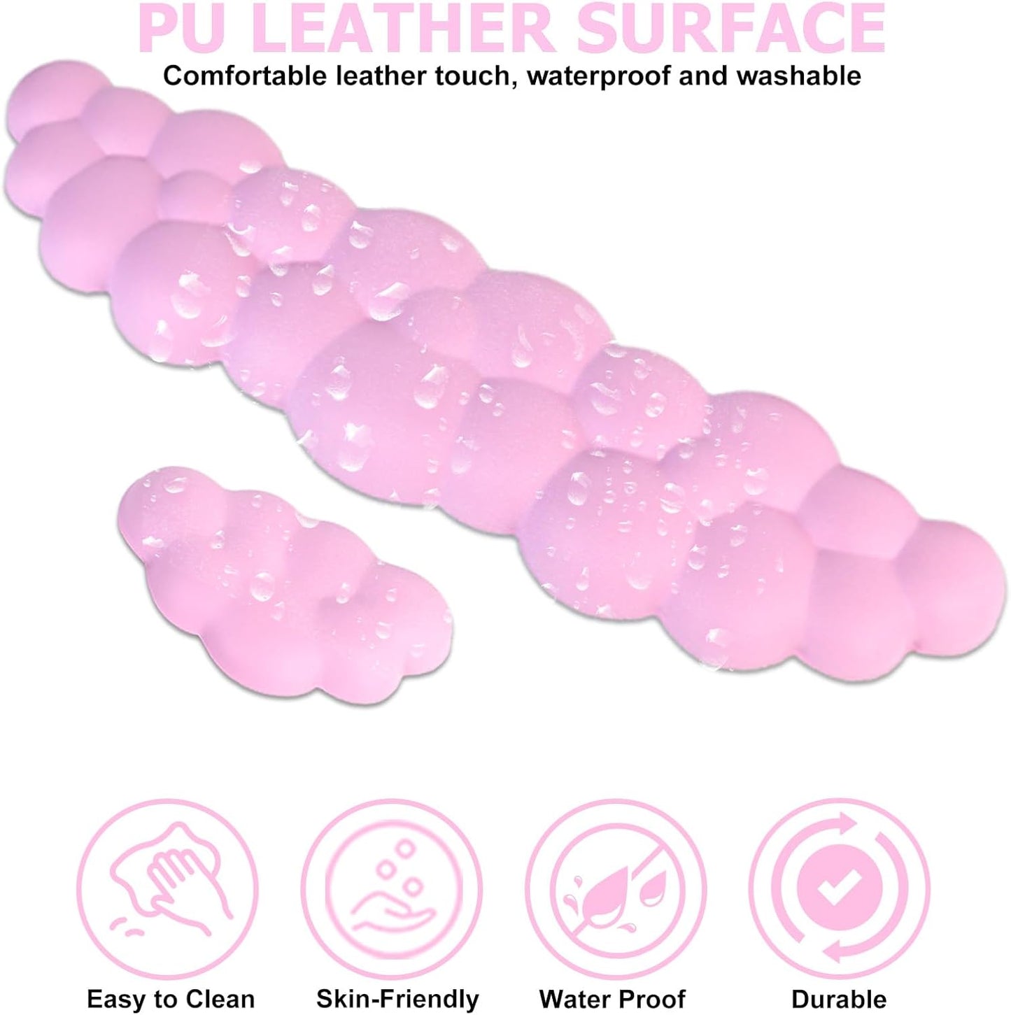 Ergonomic Keyboard Wrist Rest, PU Leather Memory Foam Cloud Wrist Rest for Computer Keyboard, Mouse Wrist Rest and Keyboard Pad for Gaming, Office, Computer, Laptop, Typing Pain Relief, Pastel Pink