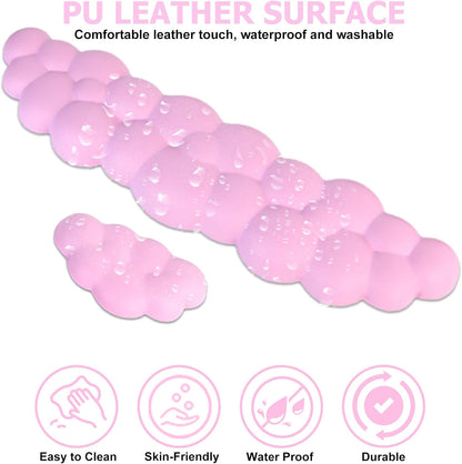 Ergonomic Keyboard Wrist Rest, PU Leather Memory Foam Cloud Wrist Rest for Computer Keyboard, Mouse Wrist Rest and Keyboard Pad for Gaming, Office, Computer, Laptop, Typing Pain Relief, Pastel Pink