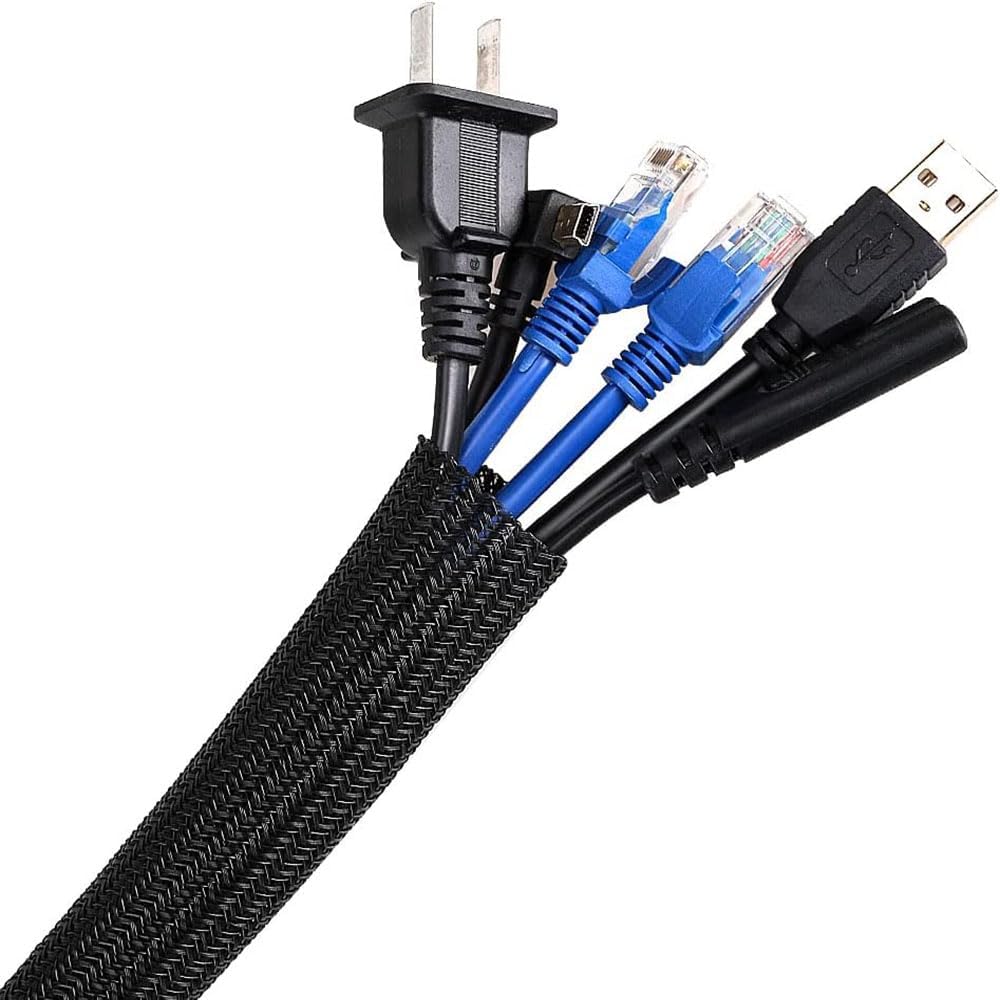 AGPTEK White Cable Sleeve, 2 Pack 5ft - 1.2 Inch Cable Management, Desk Cord Cover Organizer Wire Hider for Computer TV Wire Loom Tubing, Pet Proof Cord Protector from Cat Dog Chewing, White