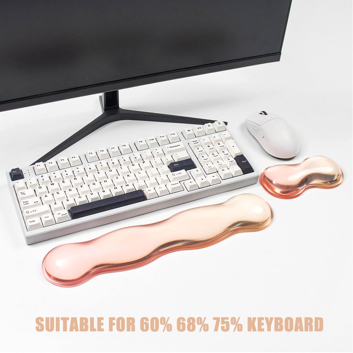 Ergonomic Gel Keyboard and Mouse Wrist Rest Set – Clear Wrist Rest for Computer Keyboard 60%/68%/75%, Comfort & Support for Typing and Gaming (Grey Purple)
