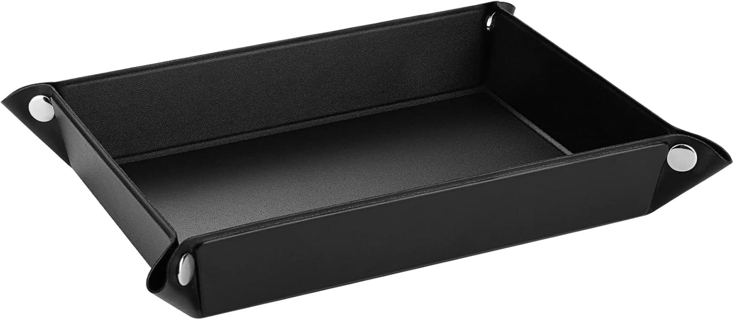 Luxspire Valet tray, PU Leather Tray, Catchall Tray, Men Women Jewelry Key Tray, Desk Storage Plate for Key Coin Phone Jewelry Wallet, Medium Size - Black