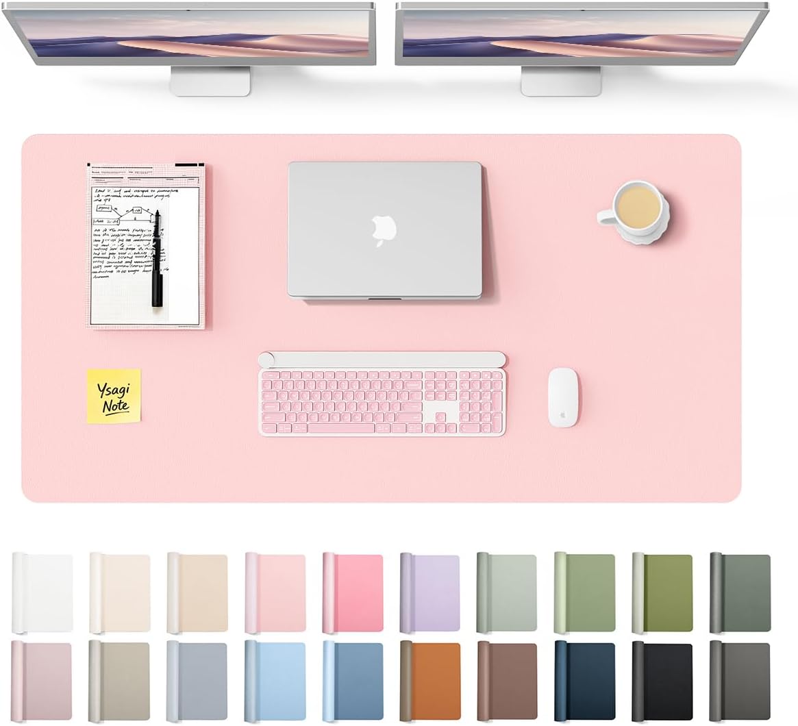 YSAGi Leather Desk Protector, Office Mat, Large Mouse Mat, Non-Slip PU Leather Blotter, Laptop Pad, Waterproof Writing Pad for Office and Home (Light Pink, 23.6" x 13.8") - Colors B