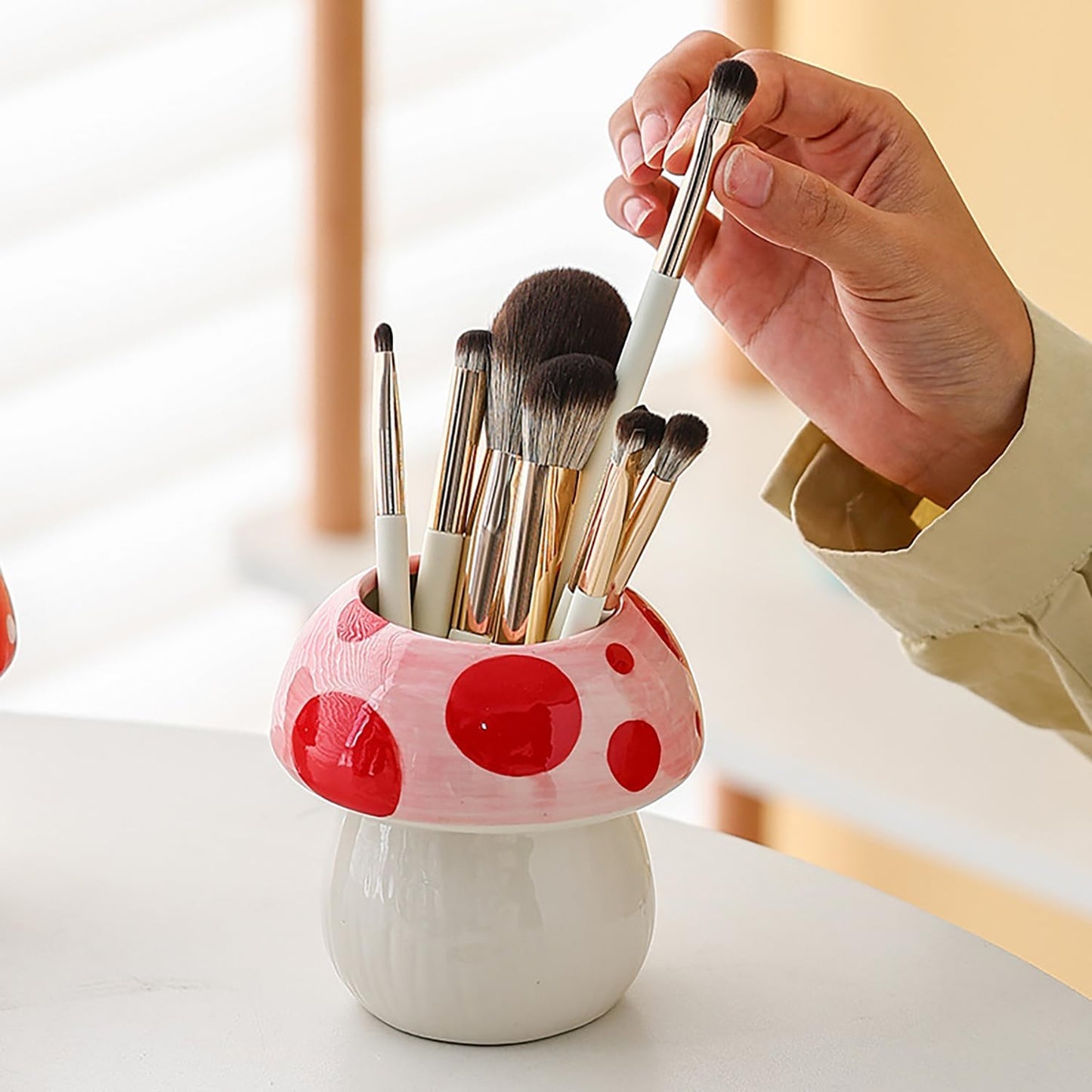 Generic Ceramic Mushroom Pencil Holder, Pink