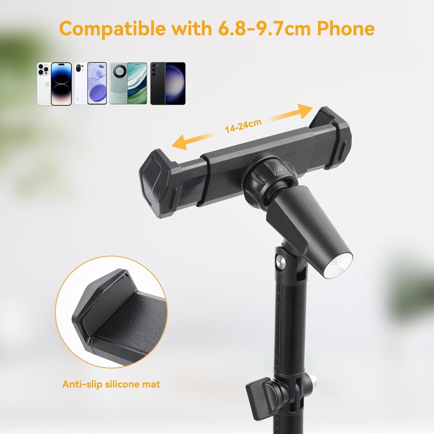 UTEBIT Adjustable Phone Stand for Desk, 11.8''-17.7''Height Adjustable Phone Holder for Desk Recording, Retractable Cell Phone Tablet Stand Holder for 5.5''-9.5''Screen iPhone 17 16 15 Pro Max Android