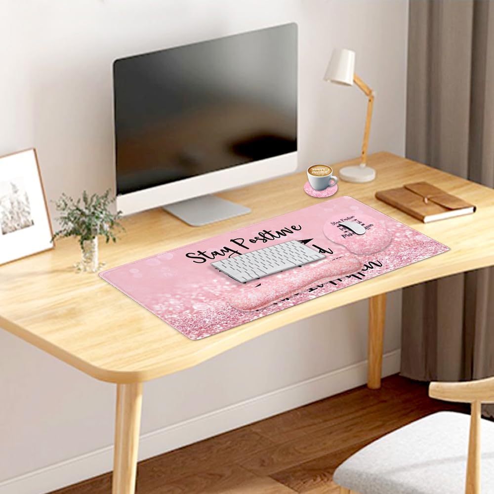 Memory Foam Ergonomic Keyboard Wrist Rest Pad and Mouse Wrist Rest Support Mouse Pad Set for Office Gaming Easy Typing-Pink Fluid