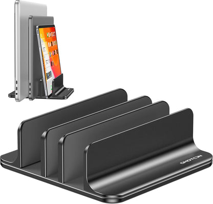 OMOTON Vertical Laptop Stand [Updated 3-Slots Version], Desktop Aluminum Mac Book Stand with Adjustable Dock Size, Fits All Mac Book, Chrome Book and Gaming Laptops (Up to 17.3 inch), Starlight