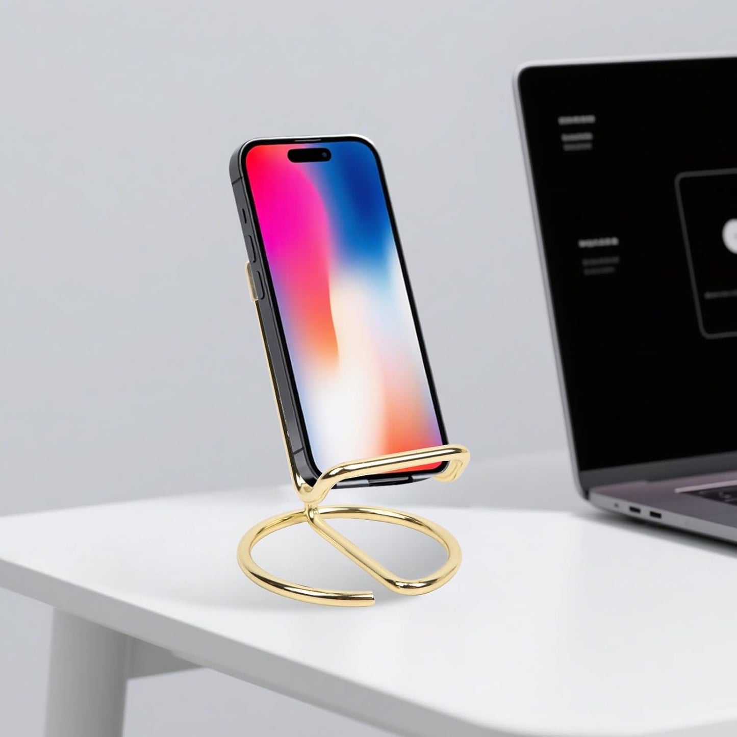 Phone Stand for Desk, Sturdy Metal Gold-Plated Phone Stand for Office Desk, Hands-Free Phone Charging Holder for Phone Calling and Watching Videos