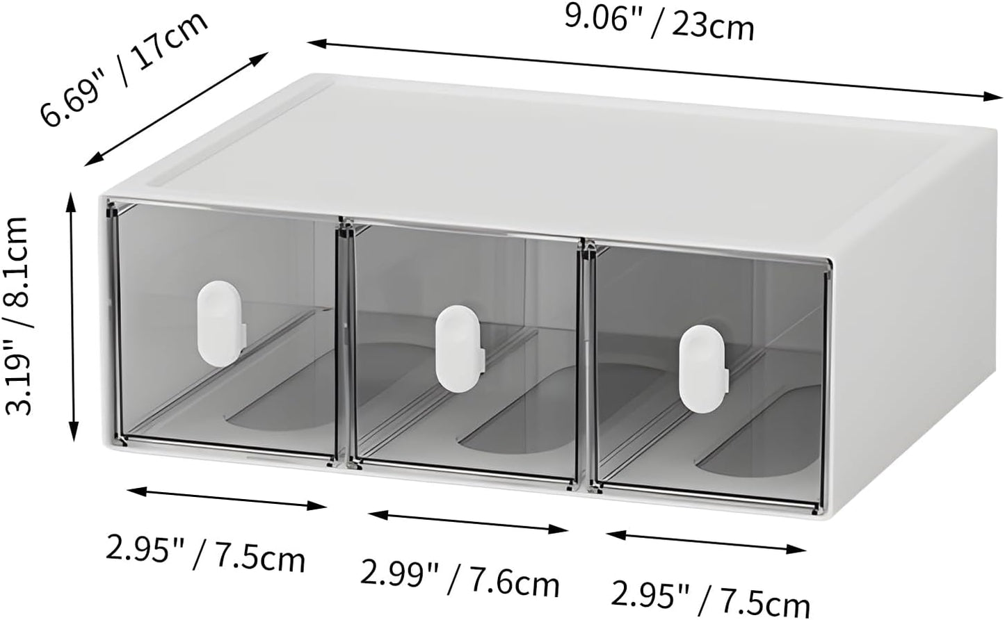Desktop Storage Drawers, Plastic Desk Organizer with 3 Drawers, Modular Stackable Toolbox Units for Office Stationary, Makeup Container, Bathroom Countertop (1 Tall Layer, Cream & Clear)