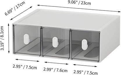 Desktop Storage Drawers, Plastic Desk Organizer with 3 Drawers, Modular Stackable Toolbox Units for Office Stationary, Makeup Container, Bathroom Countertop (1 Tall Layer, Cream & Clear)