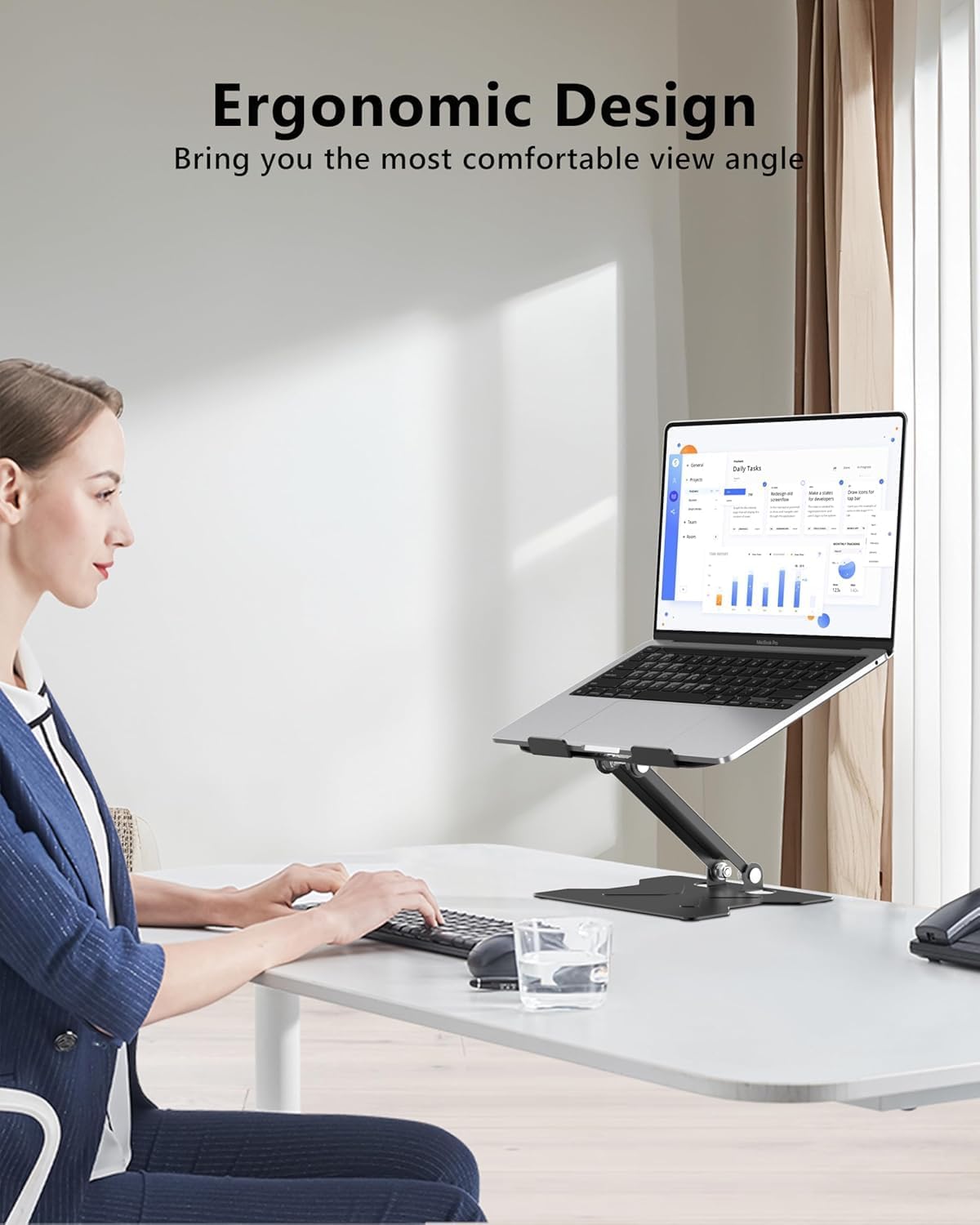 JCZT Adjustable Laptop Stand for Desk, 360° Rotating Base Ergonomic Computer Stand, Laptop Riser Foldable Protable for Office Home Fits Compatible with MacBook Pro/Air Notebook up to 10-16" Black