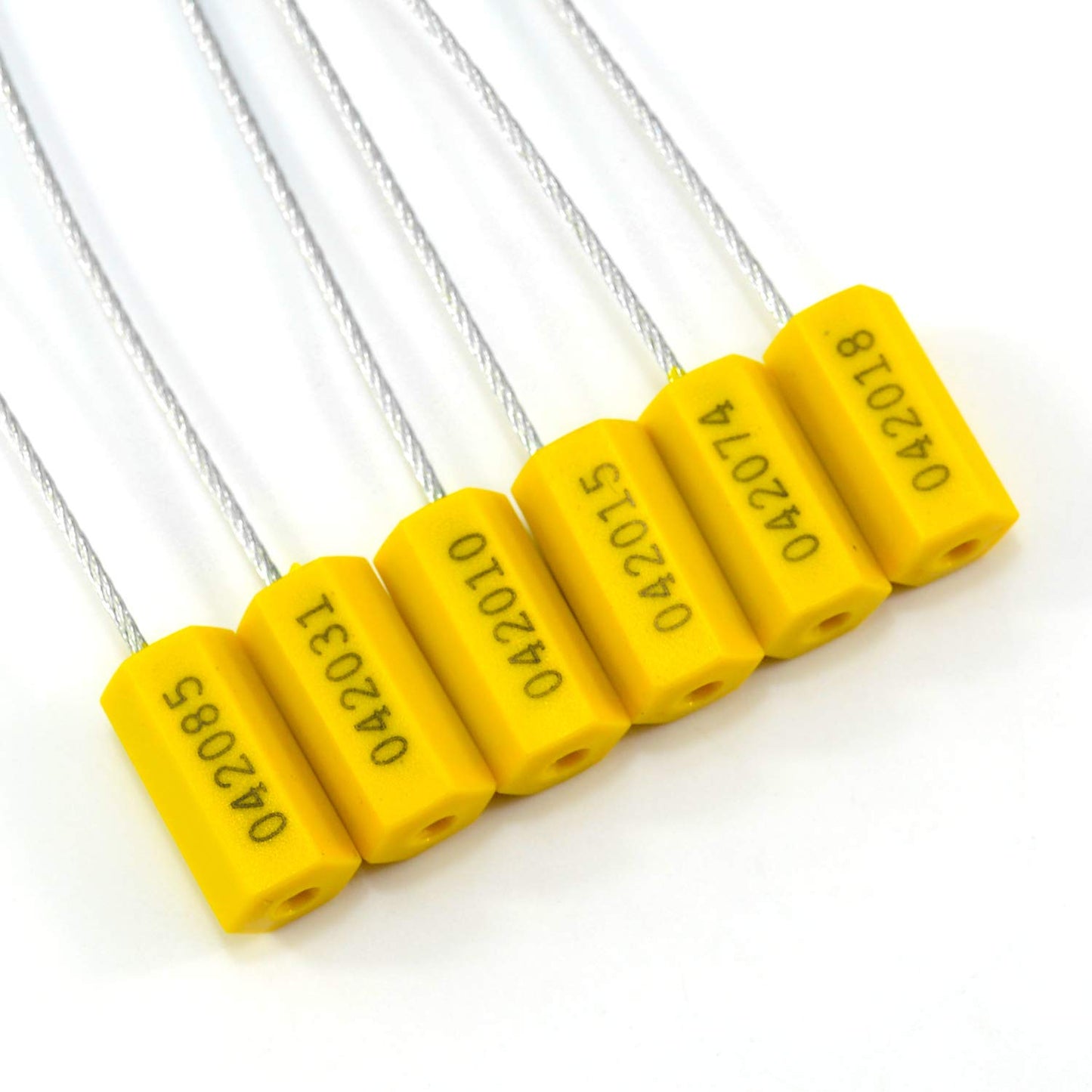 50 pcs Tamper Resistant Security Seals Numbered Steel Cable Wire Truck Seals Pull-Tite Secure Shipping Tag Self-Locking Padlock for Trailers, Truck (Yellow)