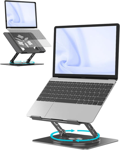 Aoviho 360° Rotating Laptop Stand for Desk | Adjustable, Foldable, Portable Aluminum Ergonomic Riser | Compatible with MacBook, Dell, HP & All Laptops 10-16 inch | Gray