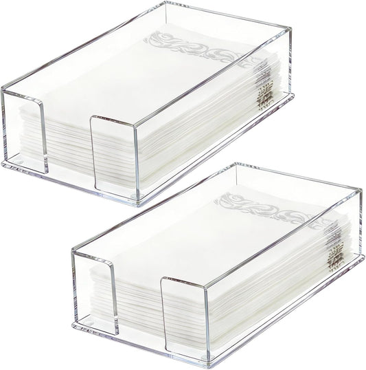 Cididu 2 Pack Acrylic Napkin Holder for Table, Clear Guest Paper Hand Towel Holder for Bathroom Countertop, 0.12'' Thickness Paper Napkin Dispenser Organizer Tray for Parties, Weddings, Party, Hotel