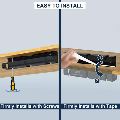 APS Under Desk Cable Raceway Tray 2 Pack - 16" Sturdy Metal Cord Organizer, No Drill Clamp Mount for Wire Hiding, Holds 15lbs+ for Office Home Desks - Black