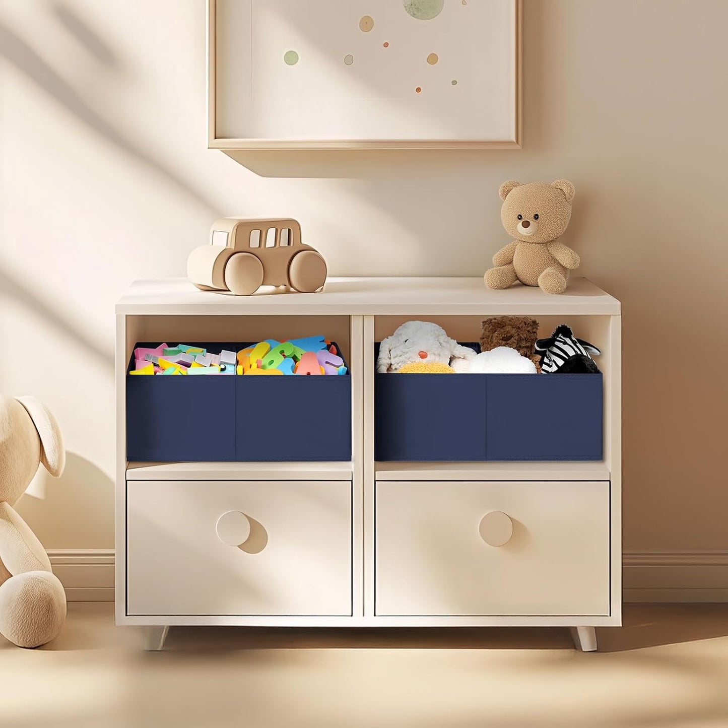 DIMJ Closet Storage Bins, 6 Pack Storage Baskets for Shelves, Foldable Closet Organizer with Handle, Linen Closet Organizers and Storage for Clothes, Toys, Towel, Books (Black)