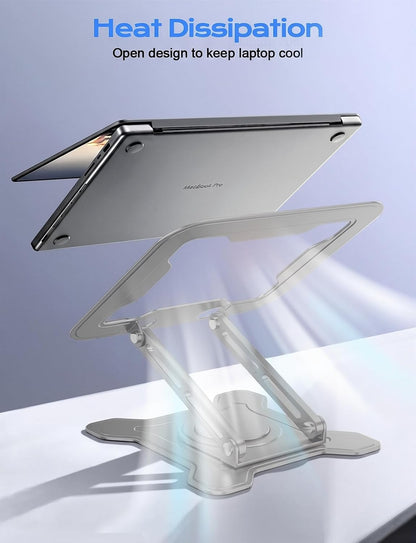 JCZT Adjustable Laptop Stand for Desk, 360° Rotating Base Ergonomic Computer Stand, Laptop Riser Foldable Protable for Office Home Fits Compatible with MacBook Pro/Air Notebook up to 10-16" Black