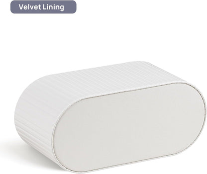 Oval Pen Holder for Desk, Remote Control Holder with 3 Compartments, PU Leather Small Desk Organizer Remote Caddy, Aesthetic Pencil Holder Desk Accessories for Home Office (Ivory)