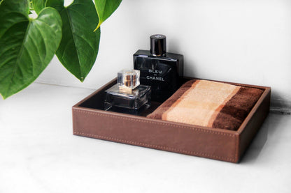 Vixdonos Valet Tray Nightstand Organizer Leather Catchall Tray for Perfume,Jewelry,Key and Remote on Counter or Dresser(Black)