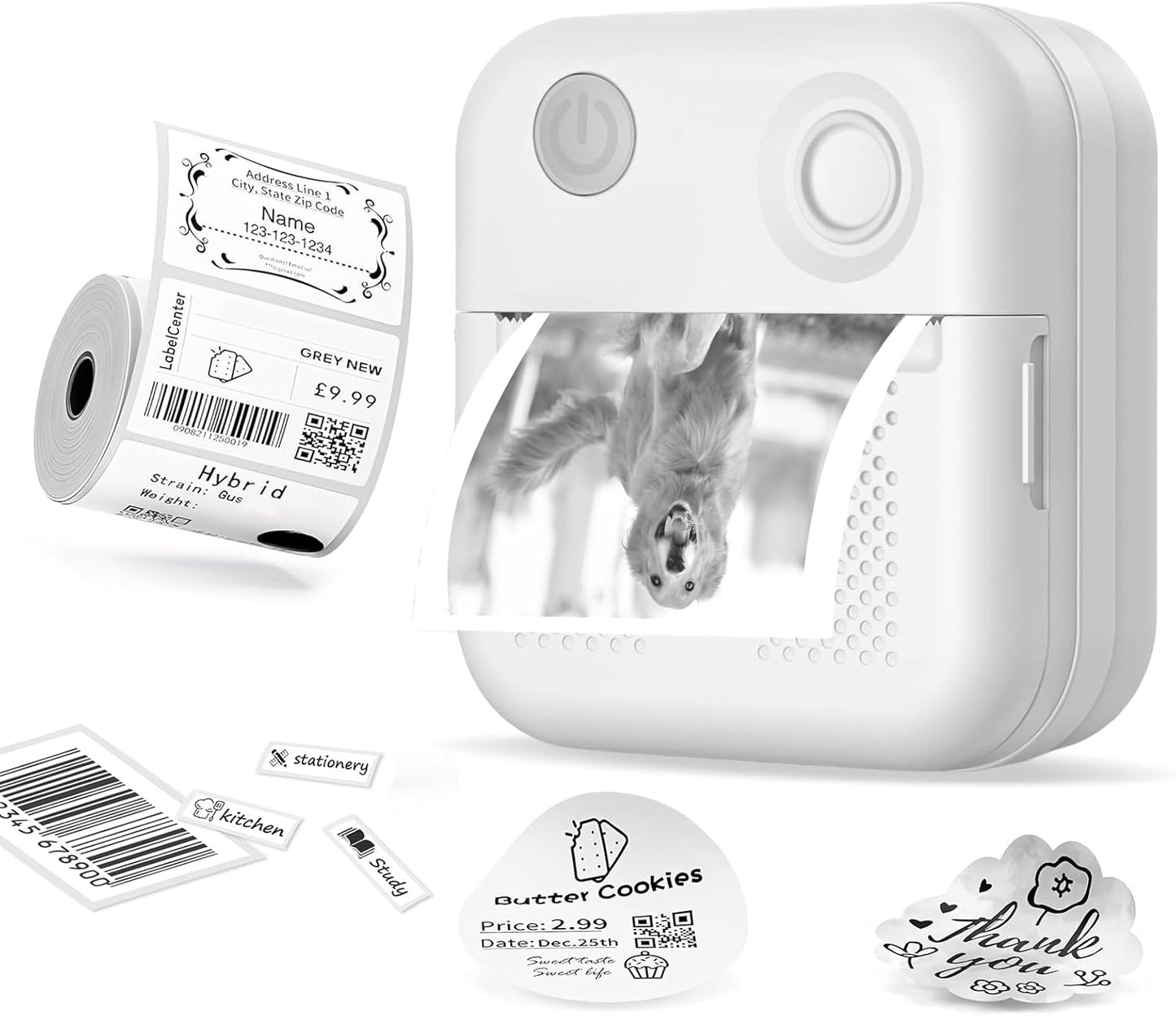 Wireless Portable Thermal Label Printer, Bluetooth Label Maker Machine with 2 Lable Rolls, Sticker Maker Supports 12-50mm Lables, Pro-App with Multi Templates and Icons, High-Definition Clarit