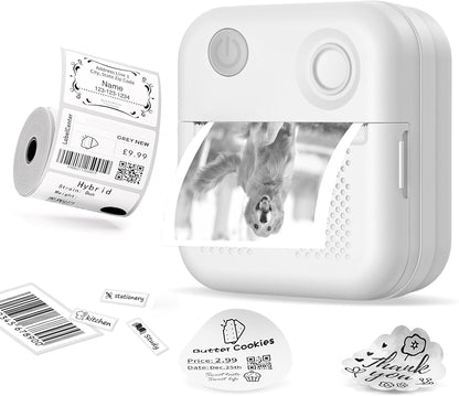 Wireless Portable Thermal Label Printer, Bluetooth Label Maker Machine with 2 Lable Rolls, Sticker Maker Supports 12-50mm Lables, Pro-App with Multi Templates and Icons, High-Definition Clarit
