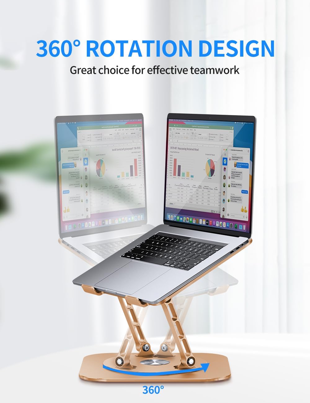 AOEVI Adjustable Computer Stand with 360 Rotating Base, Ergonimic Foldable Laptop Riser for Desk Compatible with MacBook Pro/Air Notebook up to 16 Inches, Silver
