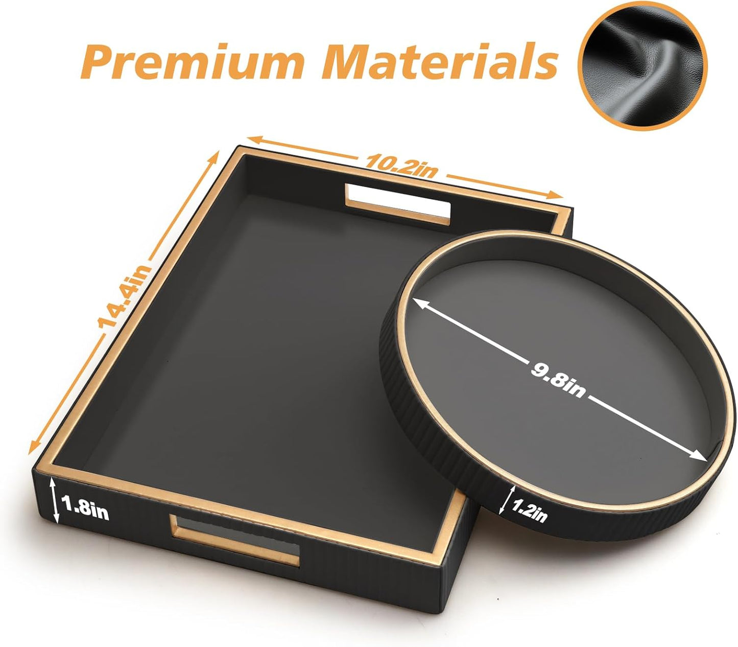 SANZIE Leather Tray Desktop Storage Organizer Premium Serving Tray Decorative Tray Valet Tray for Sundries Cosmetics Phone Wallet Cutlery (Black Holder)