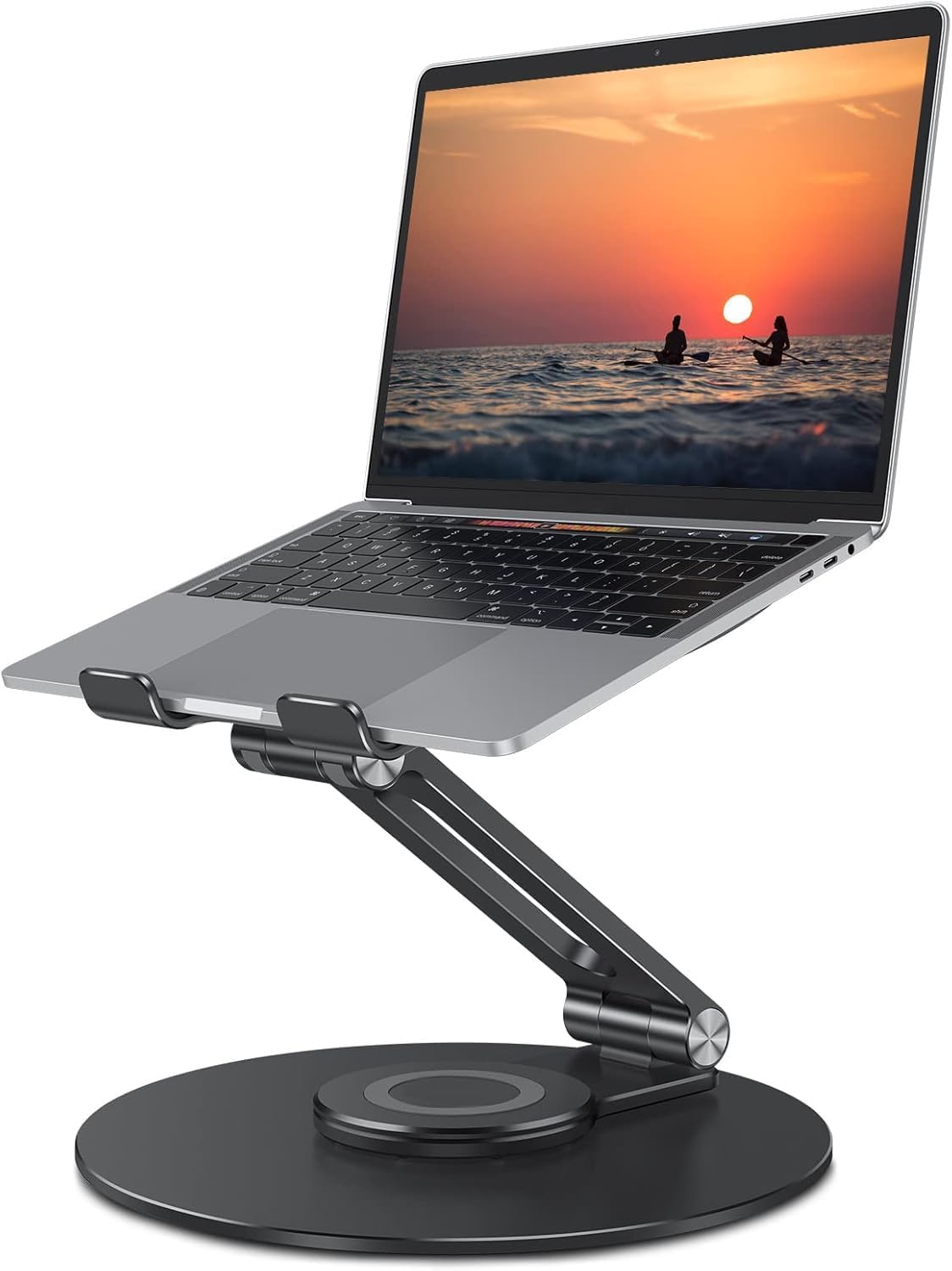 OMOTON Adjustable Laptop Stand with 360 Rotating Base, Ergonomic Laptop Riser for Collaborative Work, Dual Rotary Shaft Fully Foldable for Easy Storage, Fits All Laptops up to 16 inches, Silver