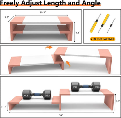WESTREE Dual Monitor Stand Riser - 2 Shelf Computer Stand with Adjustable Length and Angle, Desktop Organizer for 2 Monitors