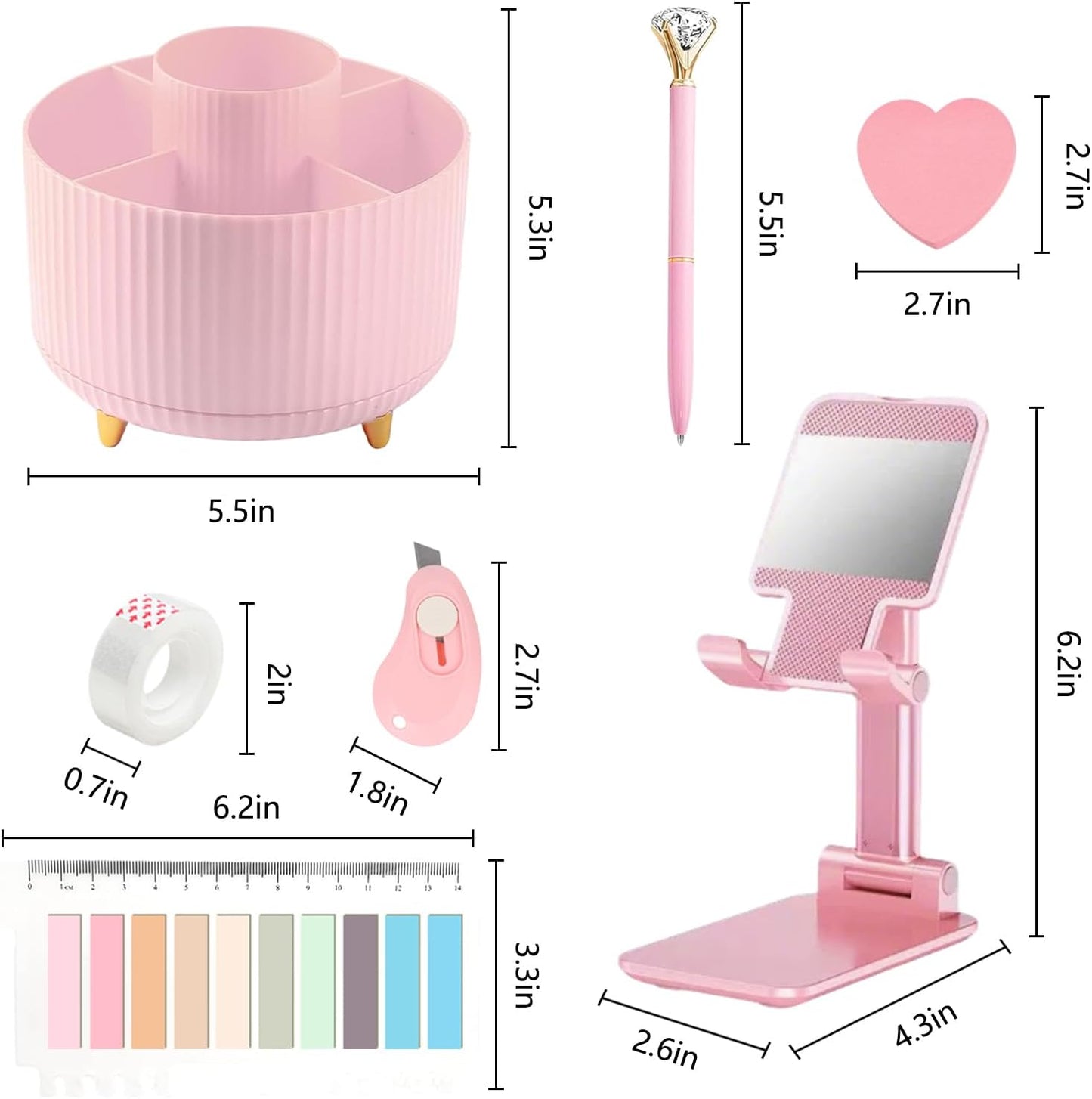 suniya Office Supplies,Gold Desk Accessories,with Stapler,Tape Dispenser,Pen Holder,Scissors,Phone Stand,Staple Remover,Ballpoint Pen,Clear Tape, Staples,Ruler,Clips,Best Gift for Business or Boss