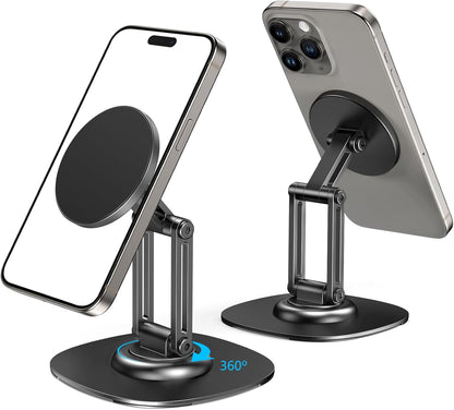 CreaDream Magnetic Phone Stand, MagSafe iPhone Stand Holder for Desk with 360° Rotating Metal Base, Foldable Cell Phone Stand Compatible with iPhone 17 16 15 14 13 12 Pro Max and MagSafe Case