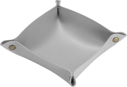 HARFINGTON PU Leather Valet Tray Unisex Folding Small Catchall Tray Portable Entryway Table Tray Nightstand Bedside Desk Tray for Key Wallet Watch Coin Jewelry Dice, Gray
