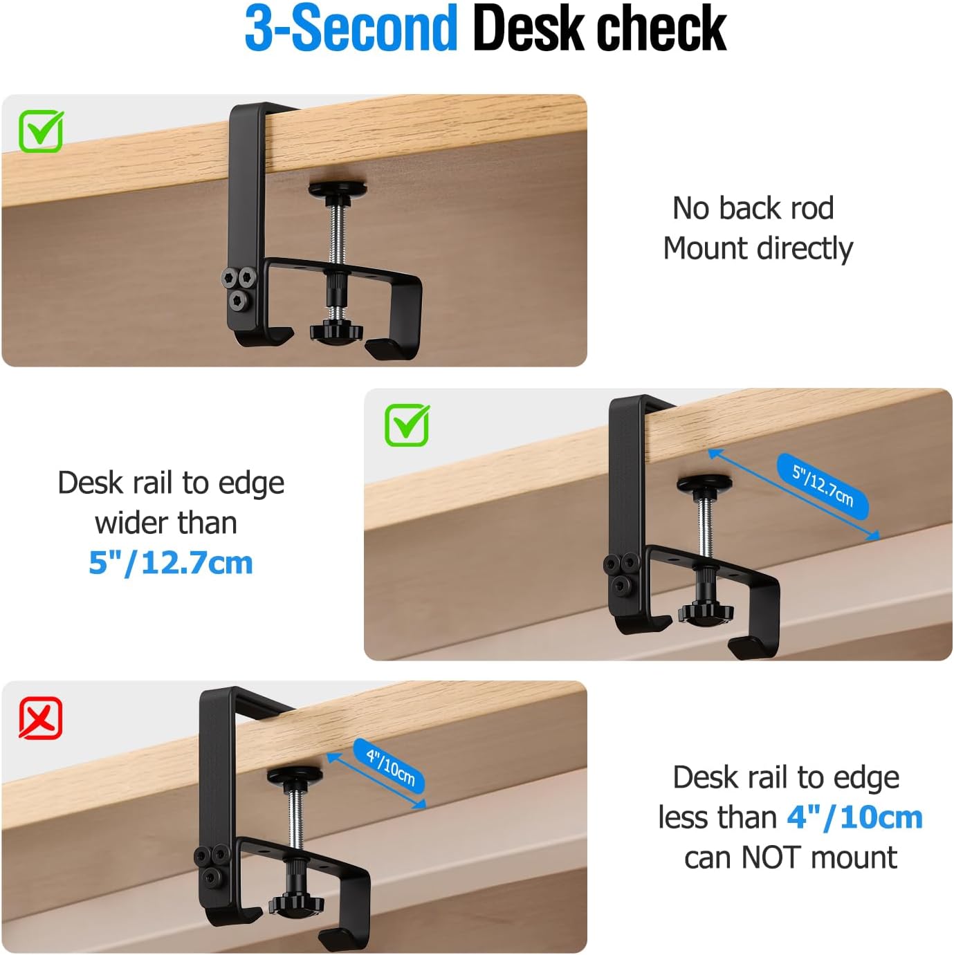 Under Desk Cable Management Tray, 36-Inch Heavy Duty No-Drill Clamp & Screw Mount Cord Organizer, Holds Power Strip & Large Adapters for Home Office, Gaming Desk, Study Room