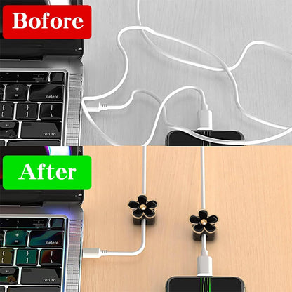 Magnetic Cord Organizer, Easy Secure Adhesive Cable Management, Wire Holder Organizer, Hide Or Organize Phone USB Charger Cable Clips for Home,Office,Car,Desk,Nightstand (White Flower-8 Pack)