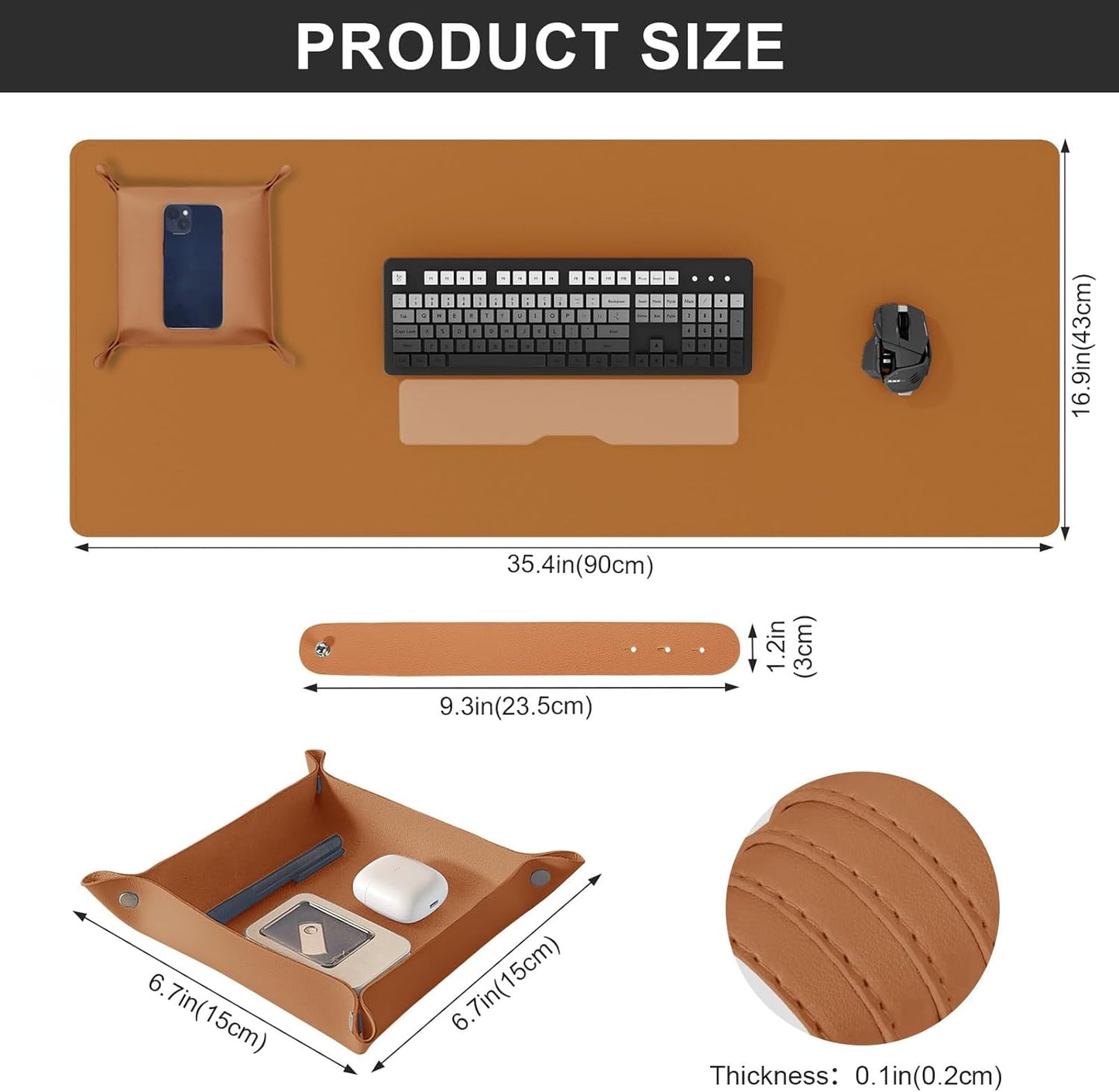 DAWNTREES Dual Sided Desk Mat,Leather Desk Pad,Cork Desk Mat Protector,with PU Leather Valet Tray Organizer,Large Mouse Pad,Desk Writing Pad for Office and Home(Dark Green 31.5"x15.8")
