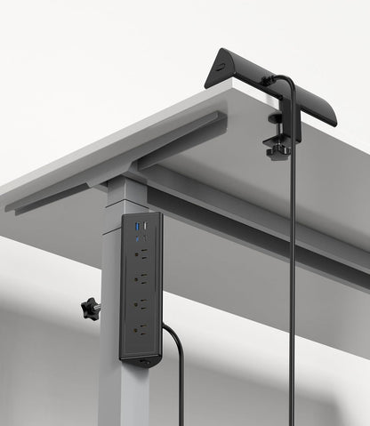 Jgstkcity Desk Clamp Power Strip,20W Fast Charging Station,Surge Protector Nightstand Edge Mount,1875W Extension Cord with Multiple Outlets,2 USB-C,2 USB-A,for Home Office (Black, 6 FT)
