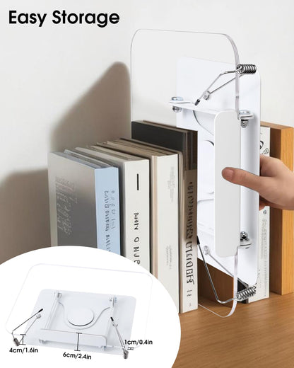 Honagu Book Stand for Reading, Adjustable Book Holder with 360 Degree Rotating Base & Page Clips, Hands Free Foldable Desktop Cookbook Stand for Sheet Music, Laptop, Recipe, Textbook (Acrylic)