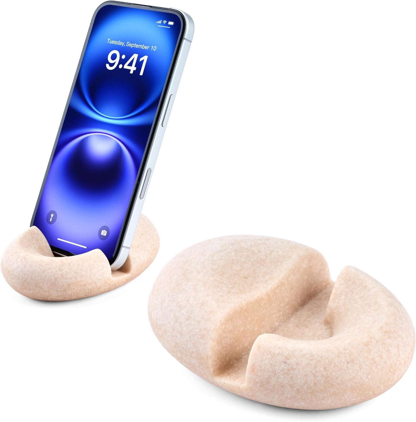 Artificial Stone Cell Phone Stand for Desk Handcraft Pebble Shape Minimalist Decor for Desk Kitchen Counter Office Easy of Use Sturdy and Stable(Beige Yellow)