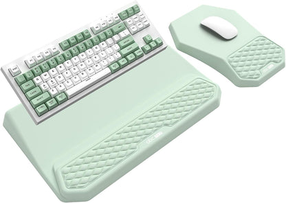 3-in-1 Ergonomic Keyboard Stand with Wrist Rest & Mouse Pad Set, Comfy Keyboard Riser Holder Soft Mousepad with Massage Design, Memory Foam and Non-Slip PU Base for Pain Relief, Black