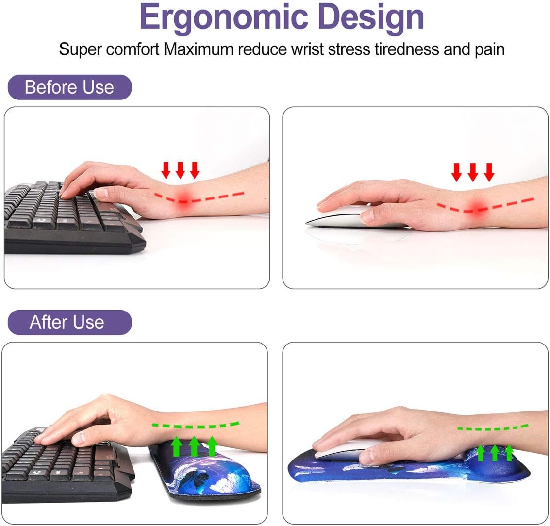 Keyboard Wrist Rest Pad Ergonomic Mouse Pad Set, ToLuLu Gel Mouse Pad Wrist Support for Computer Laptop, Mousepad Keyboard Wrist Support with Memory Foam for Easy Typing Pain Relief, Van Gogh Painting