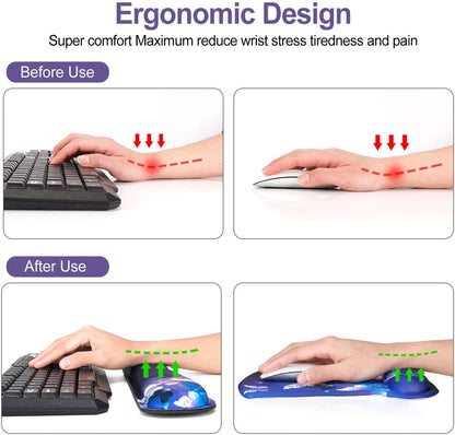 Keyboard Wrist Rest Pad Ergonomic Mouse Pad Set, ToLuLu Gel Mouse Pad Wrist Support for Computer Laptop, Mousepad Keyboard Wrist Support with Memory Foam for Easy Typing Pain Relief, Van Gogh Painting