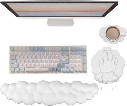 Cloud Wrist Rest Keyboard Pink Mouse Pad Set with Wrist Rest Ergonomic Wrist Pad Memory Foam Non-Slip Base Cute Gradient Wrist Support for Computer Laptop Gaming Home Office Relief Typing Pain